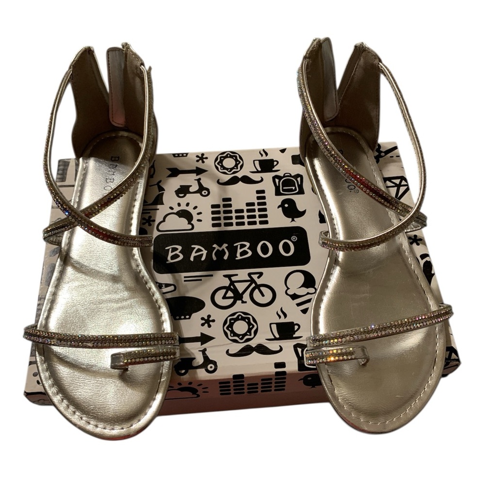 BAMBOO Iridescent Crystal Strappy Sandals - Silver